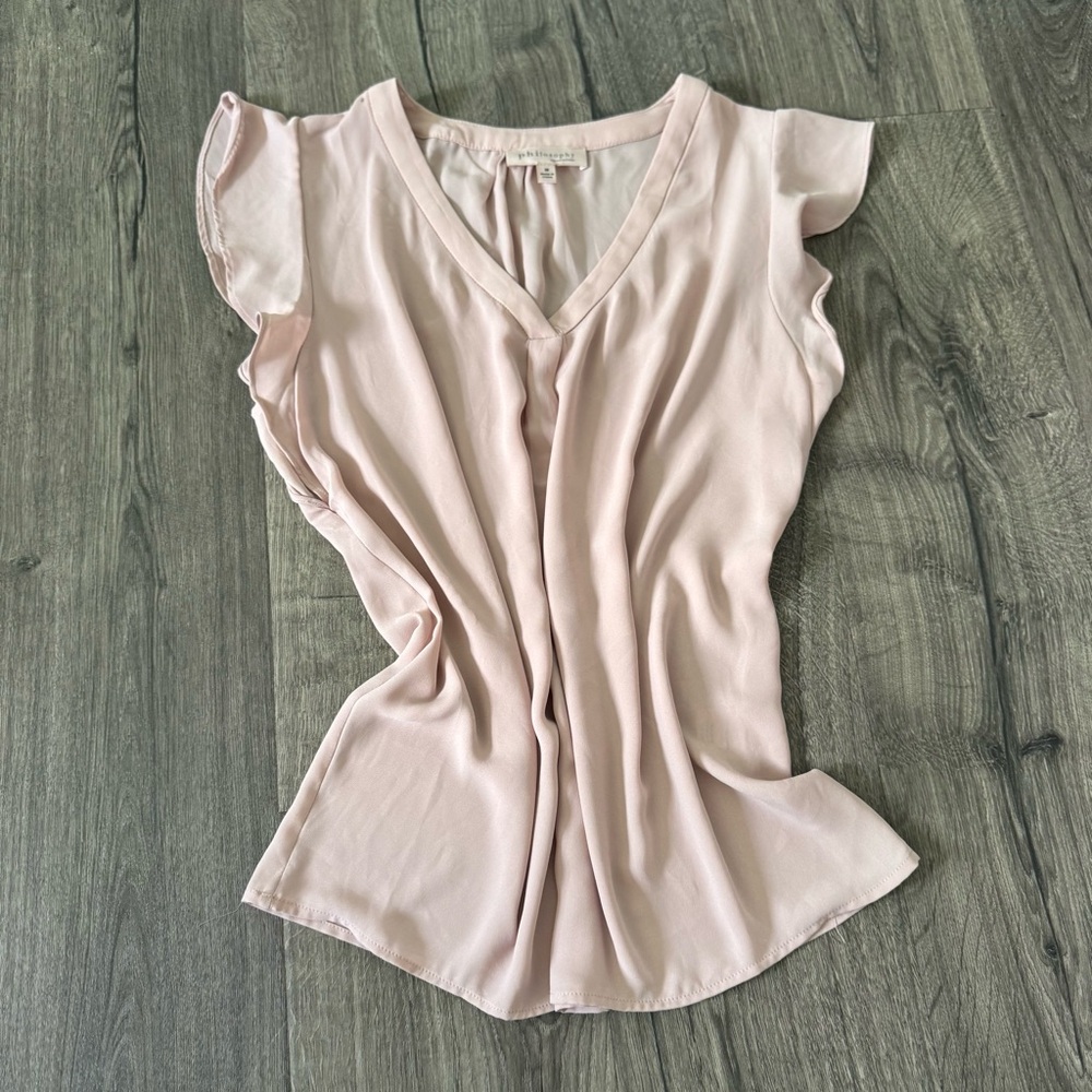 Philosophy Light Pink Ruffle Sleeve Blouse size medium women